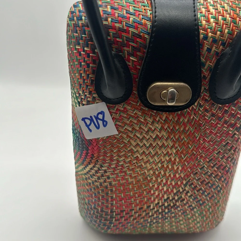 Vintage 70s Red Natural Straw Palm Leaf Rattan Rare Colorful Handbag Purse Bag - Picture 15 of 15